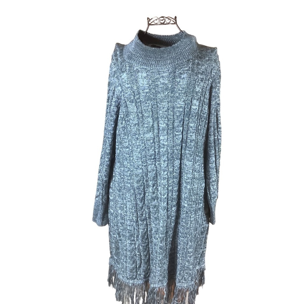 🖤 Soft Surroundings Heathered Gray Fringe Hem Sweater Dress- Plus Size 1X - Picture 3 of 11